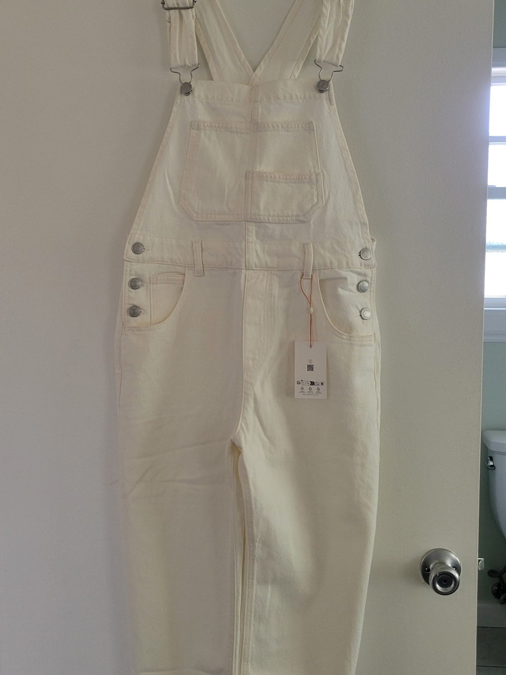 Quince Cream Denim Overalls Jumpsuit